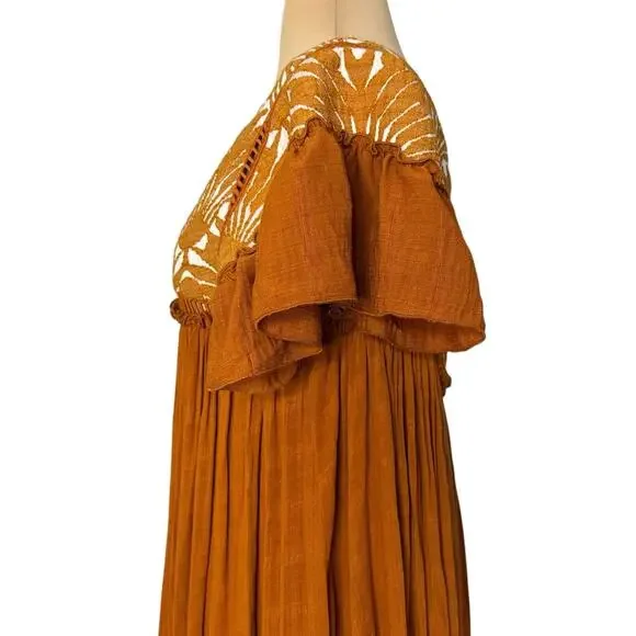 FREE PEOPLE Vintage Charm Relaxed Fit Flowy Embroidered Ruffled Midi Dress Sz XS - Picture 13 of 15